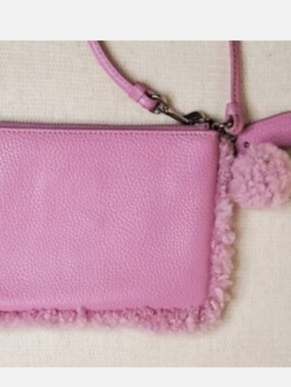 Coach Dollish Pink Genuine Leather Mini Handbag Wrislet Shearling Trim & Pom-Pom - Picture 5 of 6